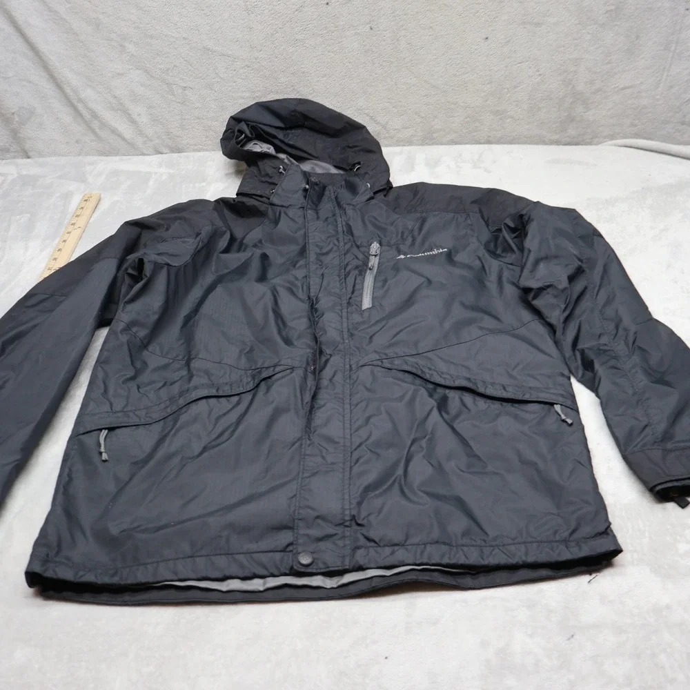 Columbia Jacket Men Medium Black Ripstop Waterproof Hooded Outdoor 3in1 Shell